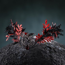 PartyforU Black Dragon Elf Flower Crown for Renaissance Cosplay, Gothic Woodland Floral Headpiece for Fairy Costume Adult