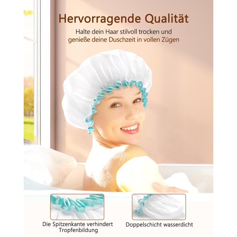 White Shower Cap, Mold Resistant Waterproof Washable Hair Caps for
