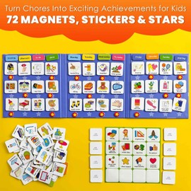 QUOKKA Magnetic Chore Chart for Kids with 72 Routine Magnets & Star Rewards - Foldable Visual Daily Responsibility Schedule and Behavior Chart for Kids - Help Kids Build Good Habits and Independence