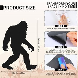 Large Bigfoot Wall Decal 60 x 42 Inch Sasquatch Big Foot Silhouette Peel and Stick Wall Decals for Office Home Decor Gifts for Sasquatch Bigfoot Lovers(Black)