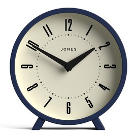 Jones Clocks® 'Venus' desk clock - modern round design in blue, stylish retro look for shelf, table, mantel or bedside