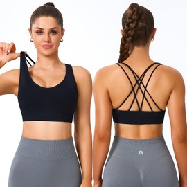 Evercute - Sujetadores deportivos con espalda cruzada, acolchados, con tirantes medianos, para yoga, entrenamiento, fitness, Balck White 2 Pack, XL
