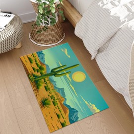 Plistiz Southwestern Desert Cactus Indoor Door Mat, 17x29.5 Inch, Floor Area Rug for Entryway, Living Room, or Bathroom, Non-Slip Doormat, Sunlit Landscape Home Decor Rug Gifts