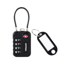 GRIFEMA GA1008 TSA Approved 4-Digit Combination Luggage Lock, Secure Travel Lock with Steel Cable for Suitcases, Backpacks, Gym Lockers - Black