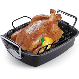 Cook N Home Nonstick Roasting Pan Bakeware Roaster with Rack, 17x13-inches, Black