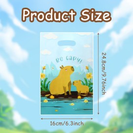 Capybara Goodie Bags with Handles, 50 Pieces Cute Capybara Plastic Candy Goodie Treat Bags Pouch For Kids Girls 1st 2nd Birthday Capybara Party Baby Showers Supplies