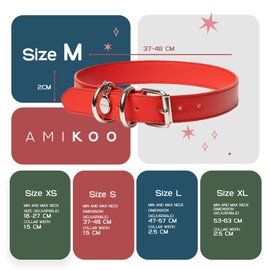 AMIKOO | Collar para Perro | Diseño Artesanal Mexicano | Hecho de Piel Vegana | Compra con Causa | Accesorios para Perros | Cruelty Free | Rojo | Talla M