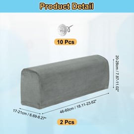 sourcing map 2Pcs Stretch Armrest Covers, Polyester Soft Couch Armchair Cover Non-Slip Chair Arm Rest Slipcovers for Sofa Recliner Twist Pins, Gray