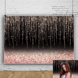 7x5ft Black and Rose Gold Glitter Backdrop Happy Birthday Backdrop for Women Girl Birthday Wedding Baby Shower Bridal Shower Graduation Photography Background Party Decoration Banner Photo Props
