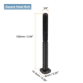 uxcell 2Pcs Square Head Bolts, 3/8-16x4 Black Oxide Carbon Steel Square Machine Screws, T-Bolt for Machinery Railroad Electrical Connections