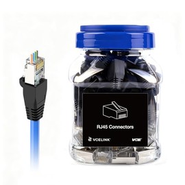 VCE Conectores de paso a través RJ45 blindados Cat6 con botas de alivio de tensión RJ45 (negro) paquete de 50, Cat 6a/6/5e de un extremo, conector modular Ethernet de tres puntas chapado en oro para