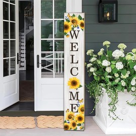 Sumflower Porch Sign Welcome Sign For Front Porch Summer Sunflowers Home Decor Sunshine Welcome Sign for Indoor Outdoor Garden Wooden Vertical Sign For Patio Front Door Porch Wall Yard