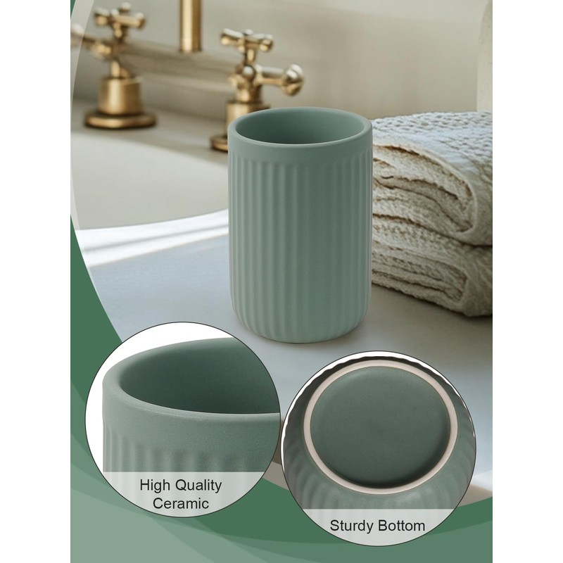 INGOFIN Ceramic Toothbrush Holder, 12 oz Toothpaste Holder Bathroom Cup,