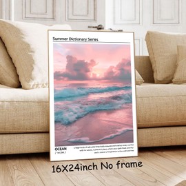 Summer Seascape Wall Art Pink Ocean Painting Sunrise Sunset Pictures Trendy Coastal Prints Aesthetic Summer Posters Ocean Wave Artwork Pink Beach Pictures Preppy Coastal Posters Room 16x24in No Frame