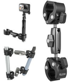 Aluminum Dual-Ball Clamp Mount for Motorcycle Bicycle Bike Extension Rod Selfie Stick Pole Clamping Mounting Accessories Compatible for GoPro Insta360 DJI Action Phones (Dual-Ball Clamp Mount) (Dual-ball Clamp Mount)