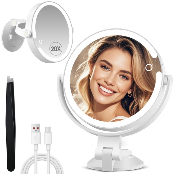 MOMOKUBA Magnifying Mirror with Light 20X, LED Bathroom Mirror with