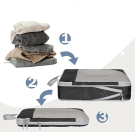 Compression Packing Cubes, Set of 8 Travel Organizer Bags Compression Cubes Bags Packing Organizer Luggage Organizer Bags, Travel Packing Cubes for Suitcases(Black)