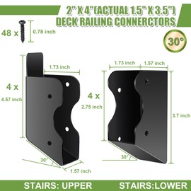 4 Pair 30° Deck Railing Bracket Stair Connector Stainless Steel 2"x4"(Actual 1.5"X3.5") Suitable for Staircase Handrail, Wooden Column Fence