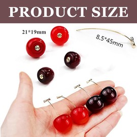 SULIUDAJI 2 Pairs Cherry Earrings, Red Drop Earrings, Cherry Sweet Earrings, 3D Cherry Dangle Earrings for Women and Girls, Cute and Cute Jewellery
