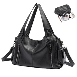 GAQIRENW Tote Bag mujer con Cierre,Bolsas de Mujer PU Tote Bag Impermeable Bolsa Tote de Moda,bolsa grande para mujer Bolso Negra Marrón Khaki Ocio, Compras, Citas, Viajes, Trabajo-Negro