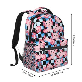 VTHXLOI Blue And Black Plaid Cute Axolotl Kids Backpack for Girls School Backpack Laptop Backpack Travel Hiking Camping Work Computer Back Packs School Gifts