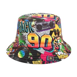 JAZTAKU Retro 80s 90s Bucket Hats for Women Men Rave Festival Hat Party Outfit for Women Men Fisherman Sun Hat