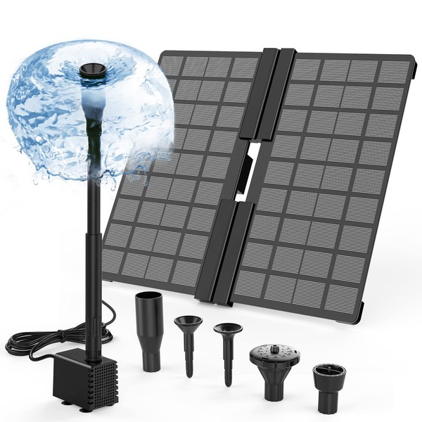 AMZtime 10W Solar Fountain 2023 Upgraded DIY Folding Solar Panel with Adjustable Stand Solar Pond Fountain Pump with 4 Fountain Styles Solar Powered Fountain Pump for Pond, Garden and Swimming Pool
