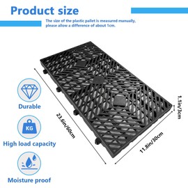 TMINEL 8 Pcs Black Plastic Pallets for Basement Storage Bulk Pallets with Grid for Sale Lightweight Plastic Pallet Waterproof Storage Pad for Outside Pet Cushion (BK-8pcs-23.6 * 11.8 * 1.18in)