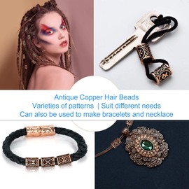 24 PCS Vintage Large Hole Metal Braiding Tube Beads, Antique Copper Hair Beads for DIY Jewelry Hair Decoration with Widespread Use