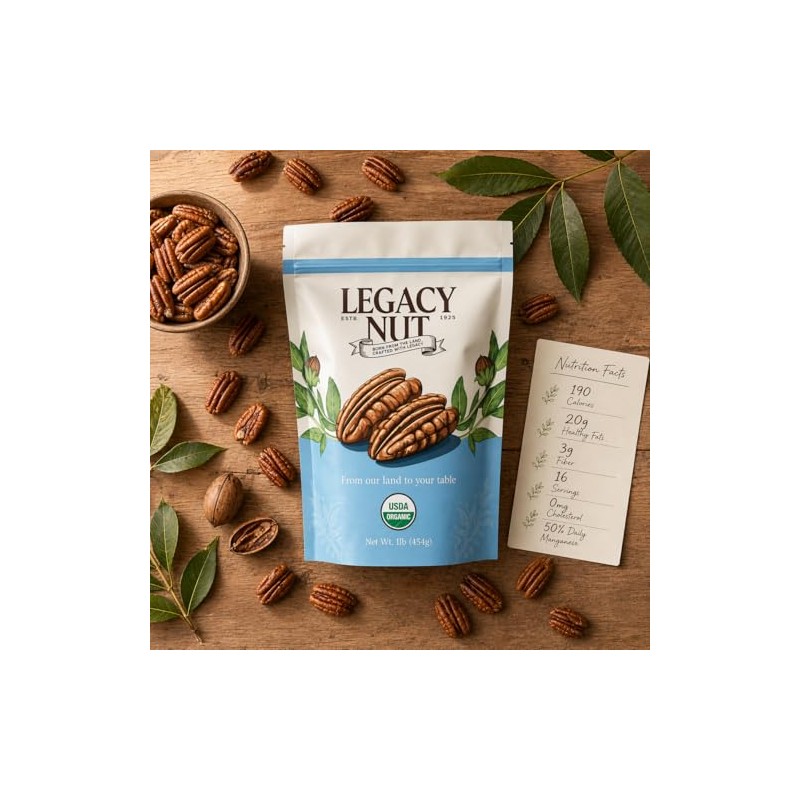 Nuez Pecana Orgánica, 1 lb (454g), Certificada USDA Organic, Pecanas