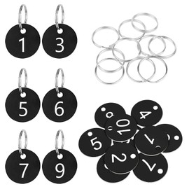 Flintronic 10Pcs Plastic Number with Key Rings, Engraved Numbered Tags, Plastic ID Tag Table Numbers, Discs Number-Tags for Office, Hotel, Mailbox, Dormitory (1-10 Black)