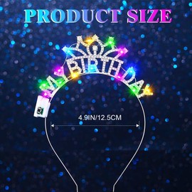 Zoestar Light Up Happy Birthday Headband Rhinestone My Birthday Theme Party Hair Accessories Women (Silver, One Size)