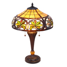 Serena D'italia Sunrise Tiffany Style Table Lamps, Mosaic Stained Glass Lamp, Antique, Victorian, Vintage Styling, Double Pull Chain (Yellow, Green, Red)