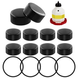 Plastic Poultry Waterer Replacement Parts Kit - 10 Caps & 4 O-Rings, Compatible with Miller, Little Giant PPF & Farm-Tuff 3/5/7 Gallon Poultry Founts (Black)
