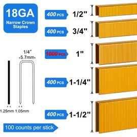 SimCos 18 Gauge 1/4" Narrow Crown Staples, Galvanized Upholstery Staples for 18 GA Pneumatic or Electric Stapler or Staple Gun (1/2"+3/4"+1"+1-1/4"+1-1/2" -2600 pcs)
