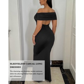 Elegant Prom Dress for Women, Formal Evening Gown, Ball Gown for Weddings & Special Events Bodycon Off Shoulder Maxi (US, Alpha, Small, Regular, Regular, Black)