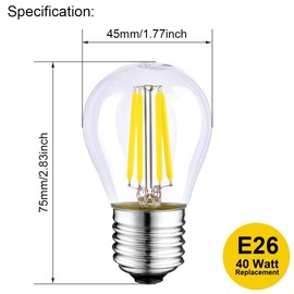 HUAMu G45 Edison LED Globe Bulb, 400 Lumens, 4W (40W Equivalent), E26 Base, 6500K Cool White, Non-Dimmable, Decorative Filament Bulbs, Pack of 6