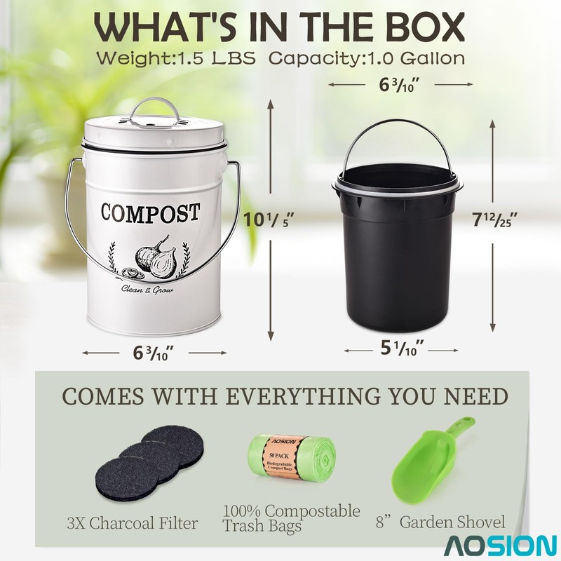 AOSION Countertop Compost Bin Kitchen,Odor Resistant Indoor Compost Bin with