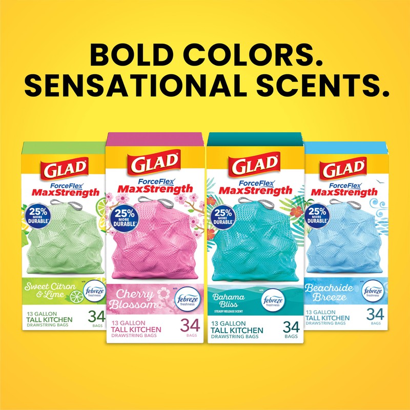 Glad Tall Kitchen Trash Bags 13 Gallon, MaxStrength Beachside Breeze