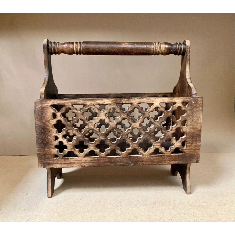 Globedecor 17" Magazine Rack Solid Wood Rustic Newspaper Basket Wooden