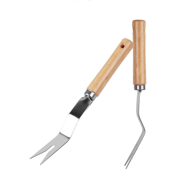 SagaSave 1/2 Pcs Mini Manual Hand Weeder with Wood Handle