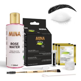 MinaiBrow MinaiBrow Black Natural Tinting Powder with Rose Water & Duo Angled Brush | Smudge-Proof Instant Brow Dye for 100% Gray Coverage