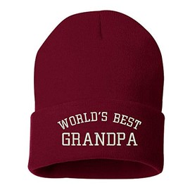 DSY Lifestyle World's Best Grandpa Beanie HAT - Skullie Cap, Granpda Hat, Grandfather Gift (Burgundy)