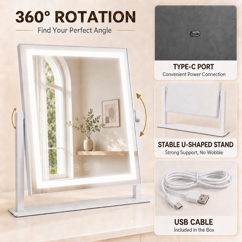 Makeup Mirror with lights, Dimmable Vanity Mirror with 3 Color