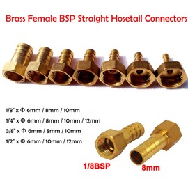 SENRISE Hose Pipe Joiner 2PCS 6-12mm Barbed Connector BSP Female Connector Brass Hose Tail Tubing for Air Fuel Water (1/2" x Φ6mm)