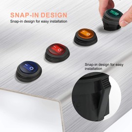 APIELE Waterproof Round Rocker Toggle Switch 20CM Pre-Wired 2 Position DC 12V 20A ON-Off with LED Light SPST 3 Pins 5Pcs KCD1-8-101NW-Wired (Red)