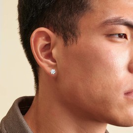 KRKC&CO Moissanite Stud Earrings, 14K Gold/White Gold Plated Earrings, 1CT-2CT D-Color VVS1, Brilliant Cut Big Diamond Silver Earring, Simple Earrings for Men(6mm-6Prong-White Gold Plated)