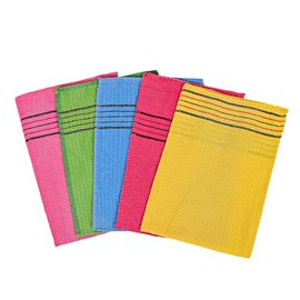 5x Asian Exfoliating Mitts – 5 Pack Korean Italy Towel Body Scrub Gloves for Deep Exfoliation & Dead Skin Removal, Shower & Spa Bath Mitt Set (Red, Pink, Yellow, Green, Blue)