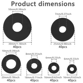 Zefphxs 240 Pcs Rubber Washers Assortment Kit, 12/16/18/20/25/30 mm Black Rubber Gasket, Vibration Absorbing Sealing Rubber Washer for Bolts Faucets Screws Garden Hose Shower Head (6 Sizes)