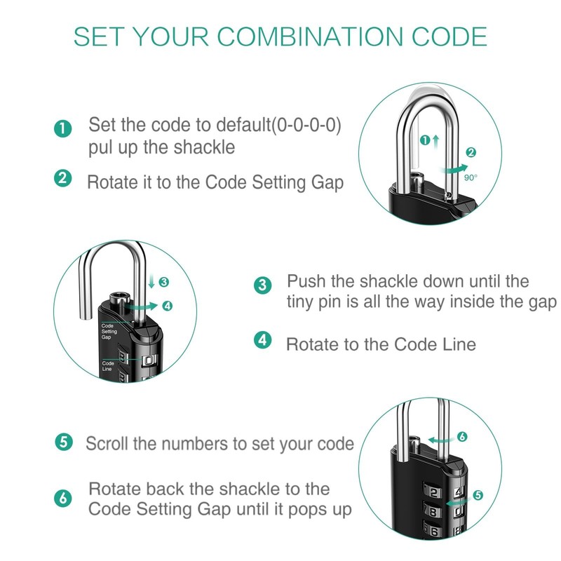 ORIA Combination Padlock, 4 Pack Combination Locks, 4 Digit Padlock